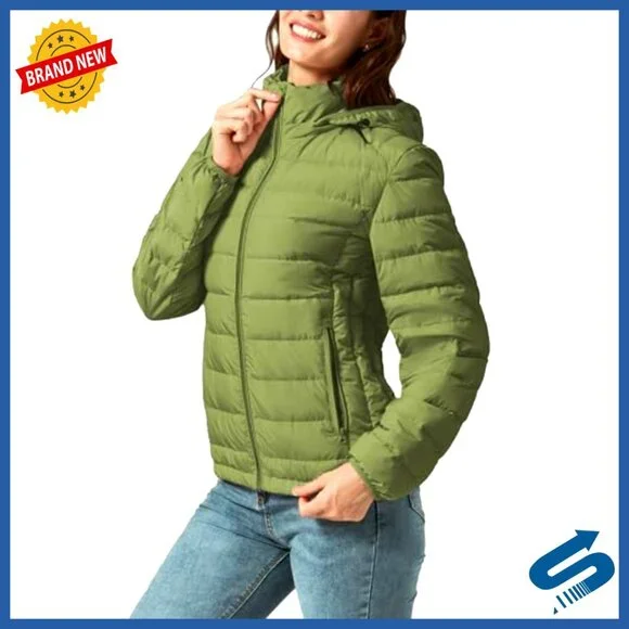 Lightweight Quilted Down Puffer Coat with Detachable Hood, Waterproof
